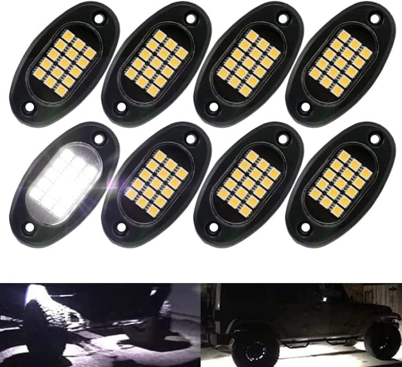 Winunite 8 Pods Quick Connect White Rock Lights, 4M Extension Wires Each Light, 15 SMD Chips, High Adhesive Stickers, 6000K Pure White, IP67 Waterproof, Compatible with Trucks Trailer SUV ATV UTV - Image 1